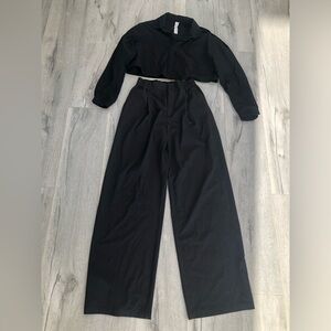 Alo Black Pursuit Trouser with Cropped Button Up shirt Set